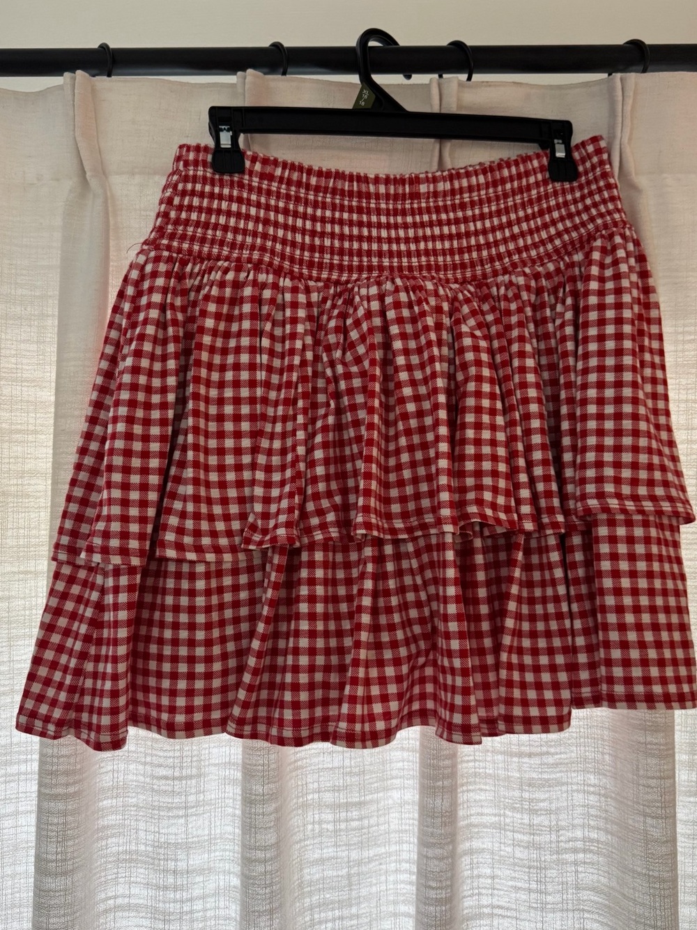 Red Gingham Tiered Mini Skort- Classic Summer Style - Picture 2 of 4
